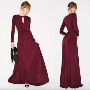 NISSA Long Sleeve Evening Gown in Burgundy Maroon Red Long Sleeve Maxi Dress